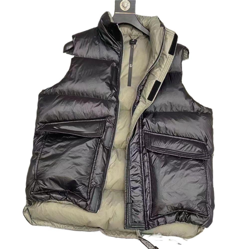 Vesta de puf pentru bărbați, guler înalt, închidere cu nasturi dubli, corduroy gros cu puf de iepure, fără mâneci, Slim Fit