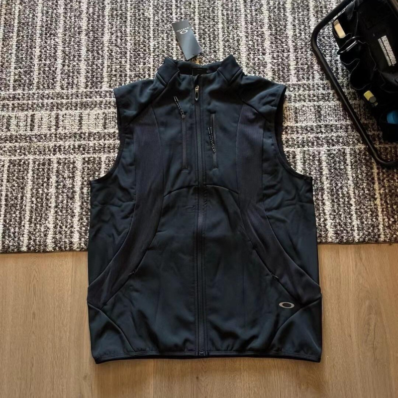 Vesta de lucru pentru bărbați cu fermoar și guler înalt, țesătură din amestec de poliester, multiple buzunare