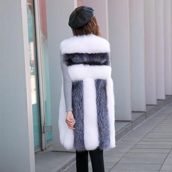 FANPUGUIZHEN Vestă din blană artificială de vulpe pentru femei, fără mâneci, lungime medie, stil de iarnă