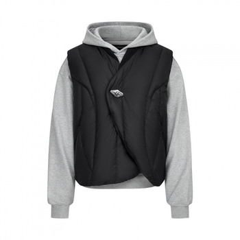 Vesta slim-fit cu glugă din corduroy, guler în V, un nasture, dungat, iarna 2025