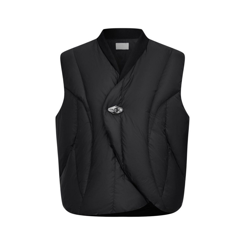 Vesta slim-fit cu glugă din corduroy, guler în V, un nasture, dungat, iarna 2025