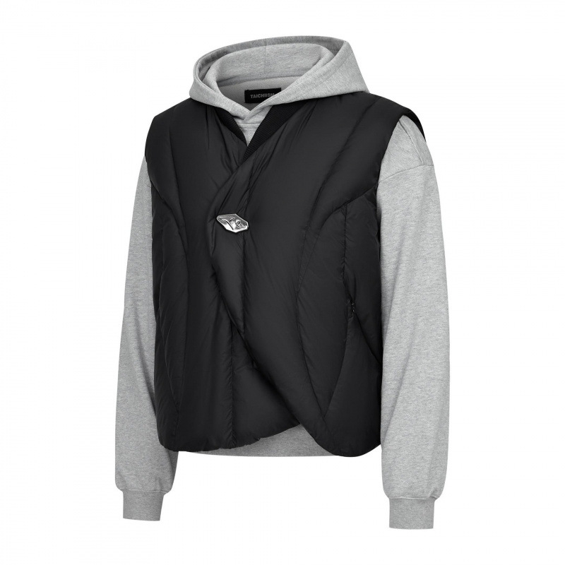 Vesta slim-fit cu glugă din corduroy, guler în V, un nasture, dungat, iarna 2025