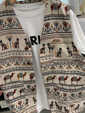 Muški retro žakard prsluk, reverzibilan, opuštena silueta, V-izrez, jednostruko kopčanje