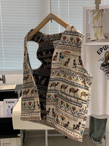 Muški retro žakard prsluk, reverzibilan, opuštena silueta, V-izrez, jednostruko kopčanje