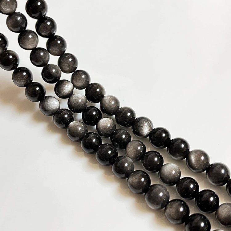 Componente pentru brățară DIY: mărgele libere din obsidian lustruit, formă rotundă, model nobil, stil de înaltă clasă