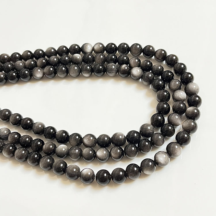 Componente pentru brățară DIY: mărgele libere din obsidian lustruit, formă rotundă, model nobil, stil de înaltă clasă