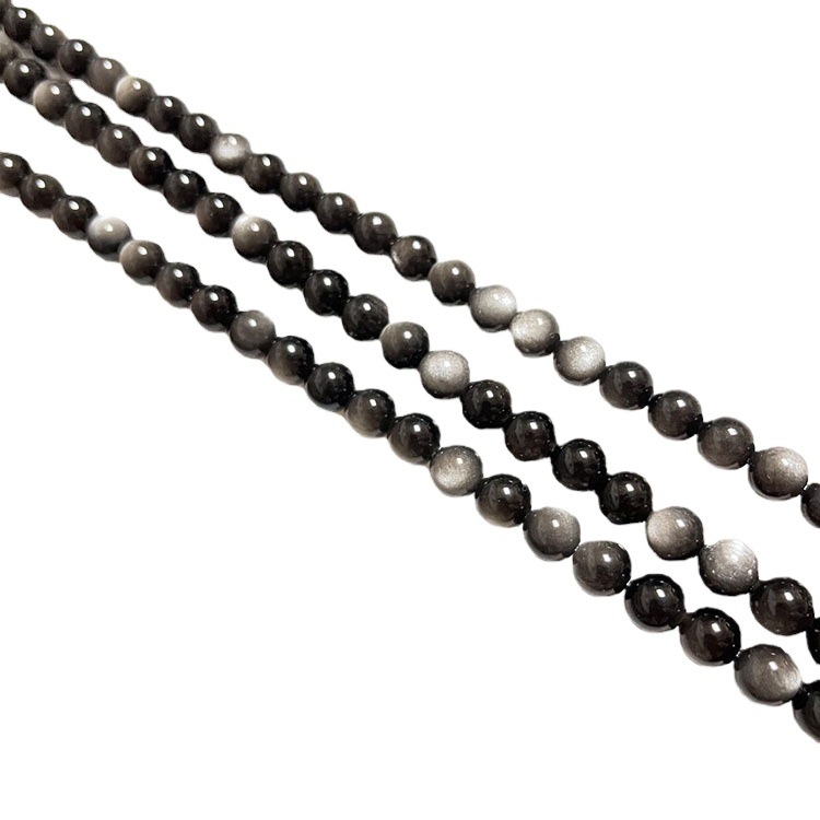 Componente pentru brățară DIY: mărgele libere din obsidian lustruit, formă rotundă, model nobil, stil de înaltă clasă