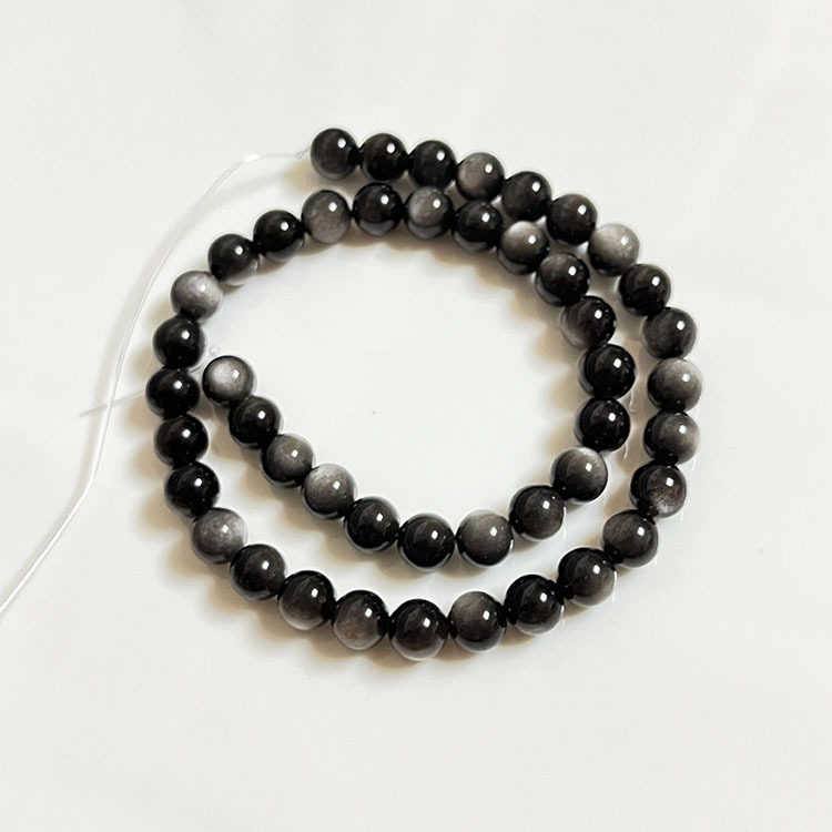 Componente pentru brățară DIY: mărgele libere din obsidian lustruit, formă rotundă, model nobil, stil de înaltă clasă