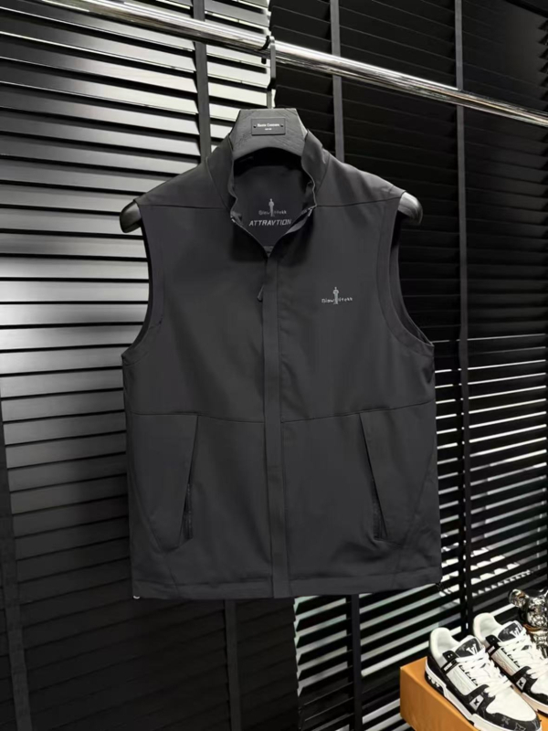 Veste fără mâneci pentru bărbați, guler înalt, fermoar, poliester subțire, stil coreean