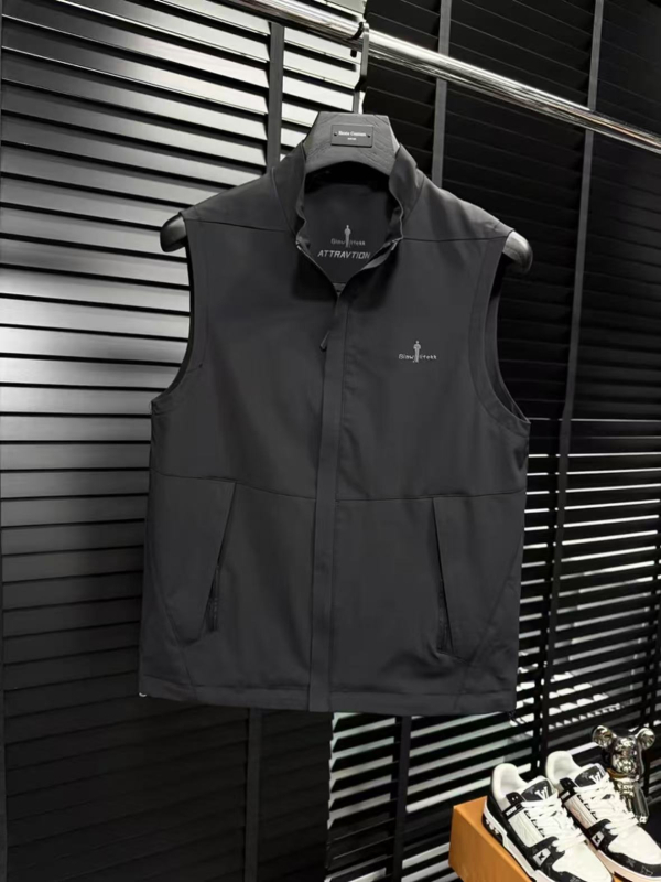 Veste fără mâneci pentru bărbați, guler înalt, fermoar, poliester subțire, stil coreean