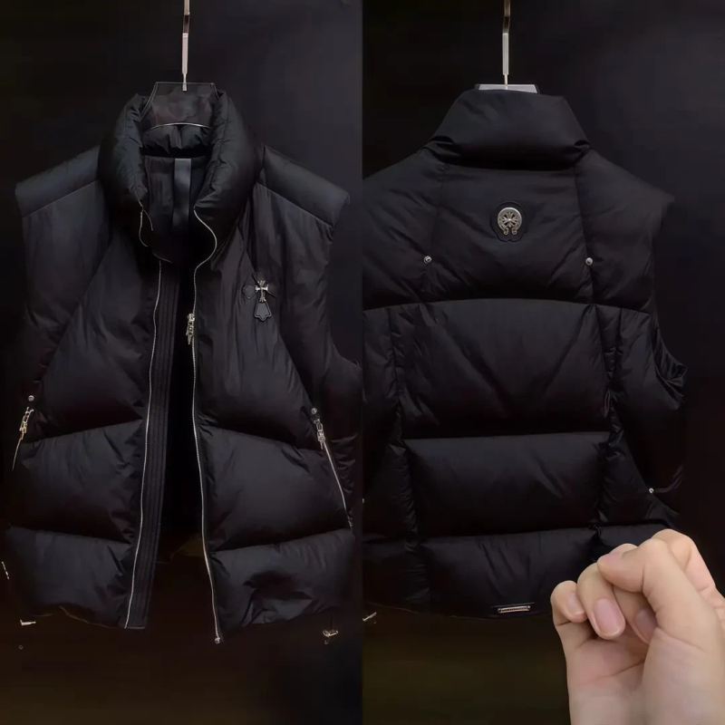 Vesta de iarnă pentru bărbați, croială lejeră, guler înalt, fermoar, exterior și căptușeală din poliester 100%, culoare solidă, stil de bază și popular