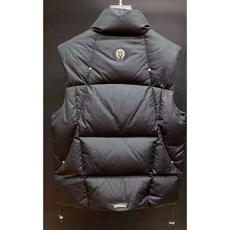 Vesta de iarnă pentru bărbați, croială lejeră, guler înalt, fermoar, exterior și căptușeală din poliester 100%, culoare solidă, stil de bază și popular