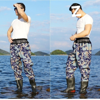 Мъжки риболовен комплект с талийни водни гащеризони, удебелени износоустойчиви дъждовни панталони и полуводоустойчиви ботуши, водоустойчиво облекло за пролетта с защита от радиация