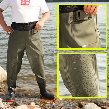 Мъжки риболовен комплект с талийни водни гащеризони, удебелени износоустойчиви дъждовни панталони и полуводоустойчиви ботуши, водоустойчиво облекло за пролетта с защита от радиация