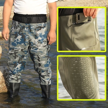 Мъжки риболовен комплект с талийни водни гащеризони, удебелени износоустойчиви дъждовни панталони и полуводоустойчиви ботуши, водоустойчиво облекло за пролетта с защита от радиация