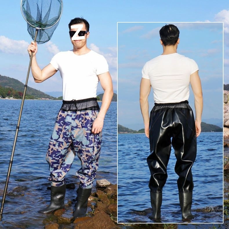 Мъжки риболовен комплект с талийни водни гащеризони, удебелени износоустойчиви дъждовни панталони и полуводоустойчиви ботуши, водоустойчиво облекло за пролетта с защита от радиация