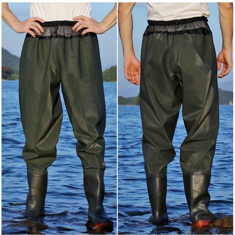 Мъжки риболовен комплект с талийни водни гащеризони, удебелени износоустойчиви дъждовни панталони и полуводоустойчиви ботуши, водоустойчиво облекло за пролетта с защита от радиация