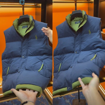 Pánska vestová z polyesteru so stojacím golierom, zipsom, voľná silueta — Zima 2025