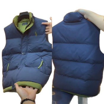 Pánska vestová z polyesteru so stojacím golierom, zipsom, voľná silueta — Zima 2025