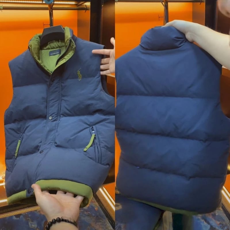 Pánska vestová z polyesteru so stojacím golierom, zipsom, voľná silueta — Zima 2025