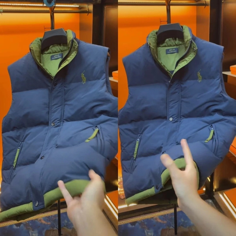 Pánska vestová z polyesteru so stojacím golierom, zipsom, voľná silueta — Zima 2025