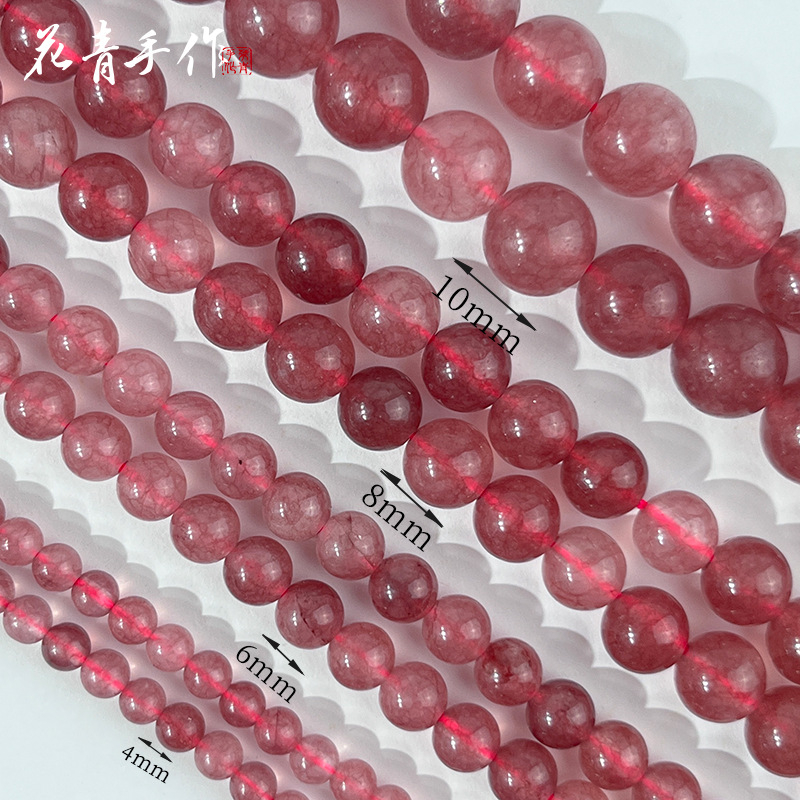 Mărgele pentru bijuterii DIY - Piatră naturală, model crystal căpșună, mărgele libere, tăiere, șlefuire și lustruire