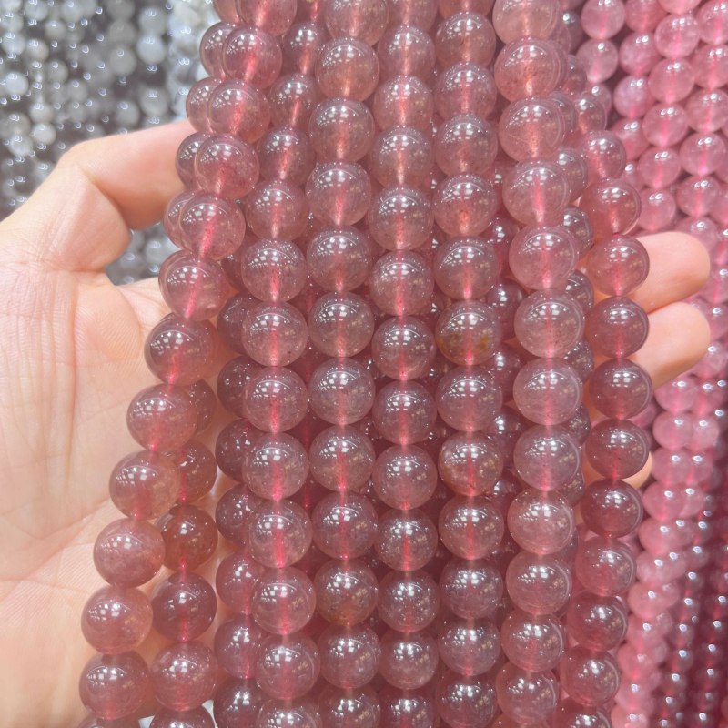 Mărgele pentru bijuterii DIY - Piatră naturală, model crystal căpșună, mărgele libere, tăiere, șlefuire și lustruire