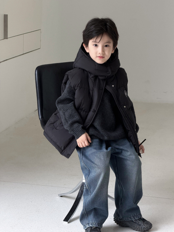 Vestă de iarnă pentru copii, pentru băieți, cu glugă, croială lejeră, lungime scurtă, conținut puf 86–90%