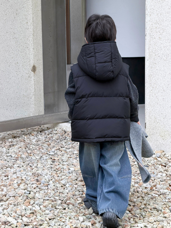 Vestă de iarnă pentru copii, pentru băieți, cu glugă, croială lejeră, lungime scurtă, conținut puf 86–90%