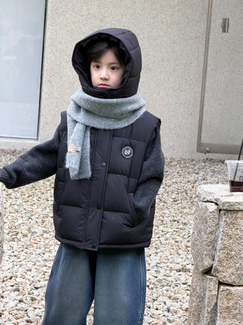 Vestă de iarnă pentru copii, pentru băieți, cu glugă, croială lejeră, lungime scurtă, conținut puf 86–90%