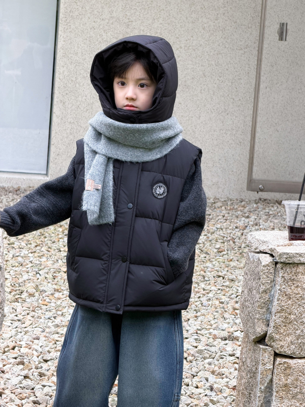 Vestă de iarnă pentru copii, pentru băieți, cu glugă, croială lejeră, lungime scurtă, conținut puf 86–90%