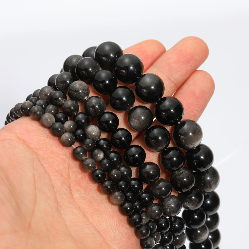 Mărgele din obsidian, rotunde, 7A naturale cu două găuri, pentru bijuterii DIY, prelucrare: tăiere, șlefuire, lustruire