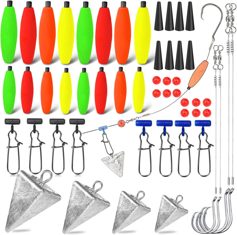 Set opreme za morski ribolov, 78 komada, uključuje udice, plovke, težine i perle, od plastike
