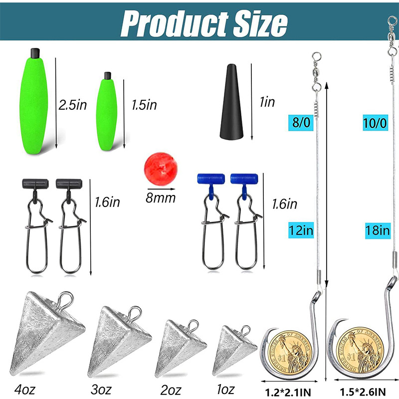 Set opreme za morski ribolov, 78 komada, uključuje udice, plovke, težine i perle, od plastike