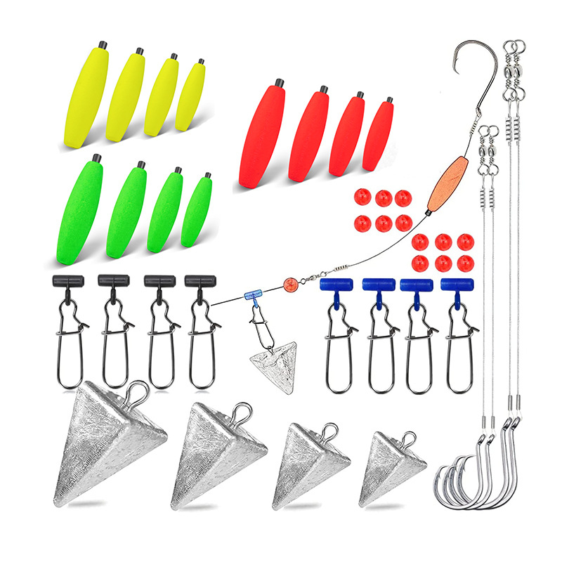 Set opreme za morski ribolov, 78 komada, uključuje udice, plovke, težine i perle, od plastike