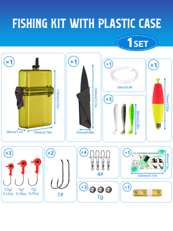 Shark Hunter 19-dijelni komplet za hitne situacije u ribolovu – plovci, mekane mamce, olovne glave, svjetleće imitacije i ribolovna linija