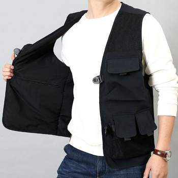 Работна жилетка със свободна кройка, найлонов плат, ленена подплата, стойка яка