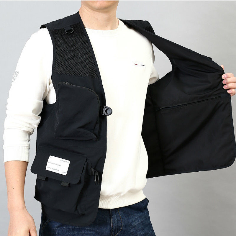 Работна жилетка със свободна кройка, найлонов плат, ленена подплата, стойка яка