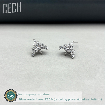 Srebrni dodaci za naušnice S925 — Brand Cech, Čistoća 925, Obrada elektroplatiranje, Podrijetlo Shenzhen, Stil Priroda