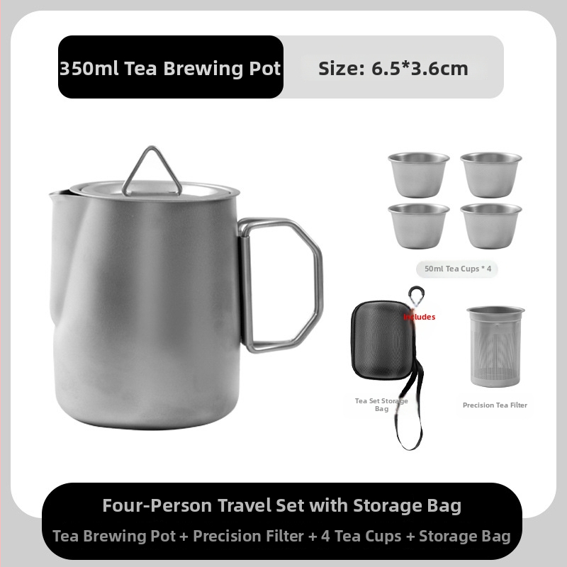 Välise tee komplekt 304 roostevabast terasest, 6-osaline, mõeldud matkale/piknikule, sisaldab teekannu ja teetasse, pliidil kasutamiseks