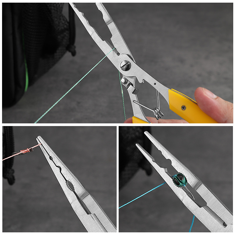 Samozaključavajuće nehrđajuće čelične alate za ribolov, produžena verzija, s otvorom za petlju i odvijačem za udice, višenamenske škare za ribolov (Brend: Mincheng; Materijal: Nehrđajući čelik; Kategorija: Oprema za ribolov; Sastav: Nehrđajući čelik)