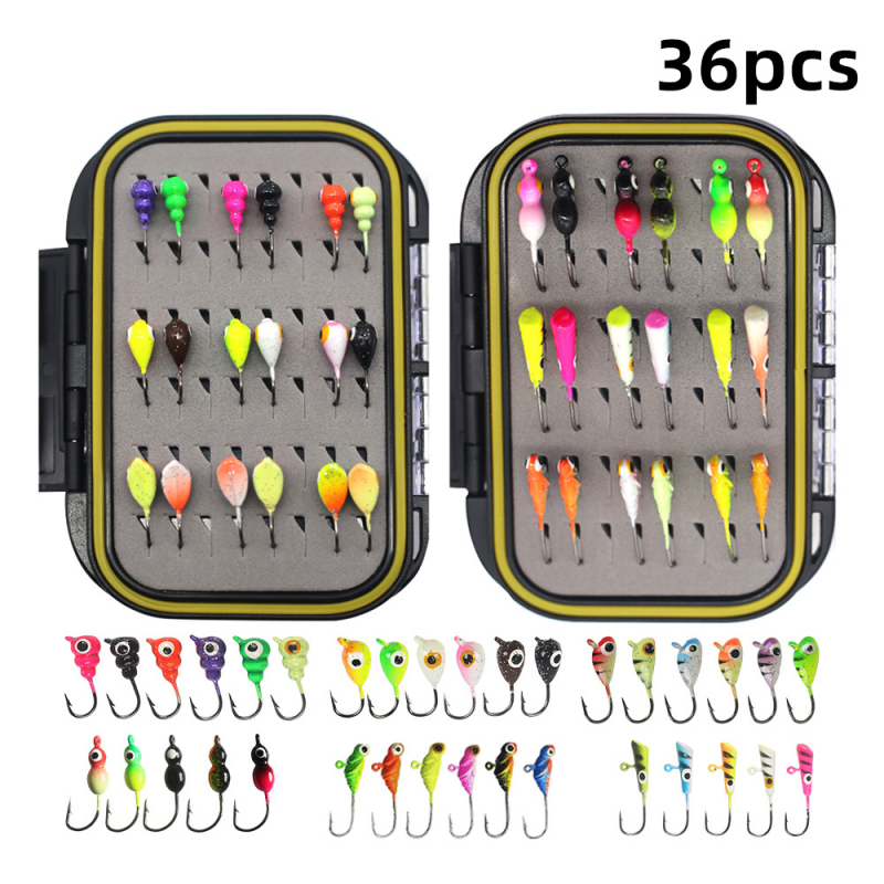 Kuka za ledeni ribolov s olovnim glavom, set od 36 komada u kutiji, LANGJIXUAN, bodljikavi