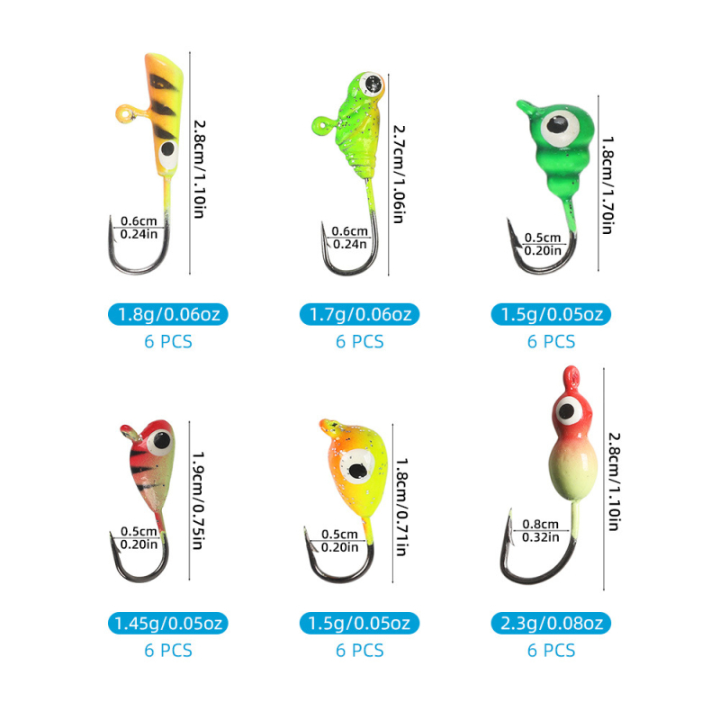 Kuka za ledeni ribolov s olovnim glavom, set od 36 komada u kutiji, LANGJIXUAN, bodljikavi