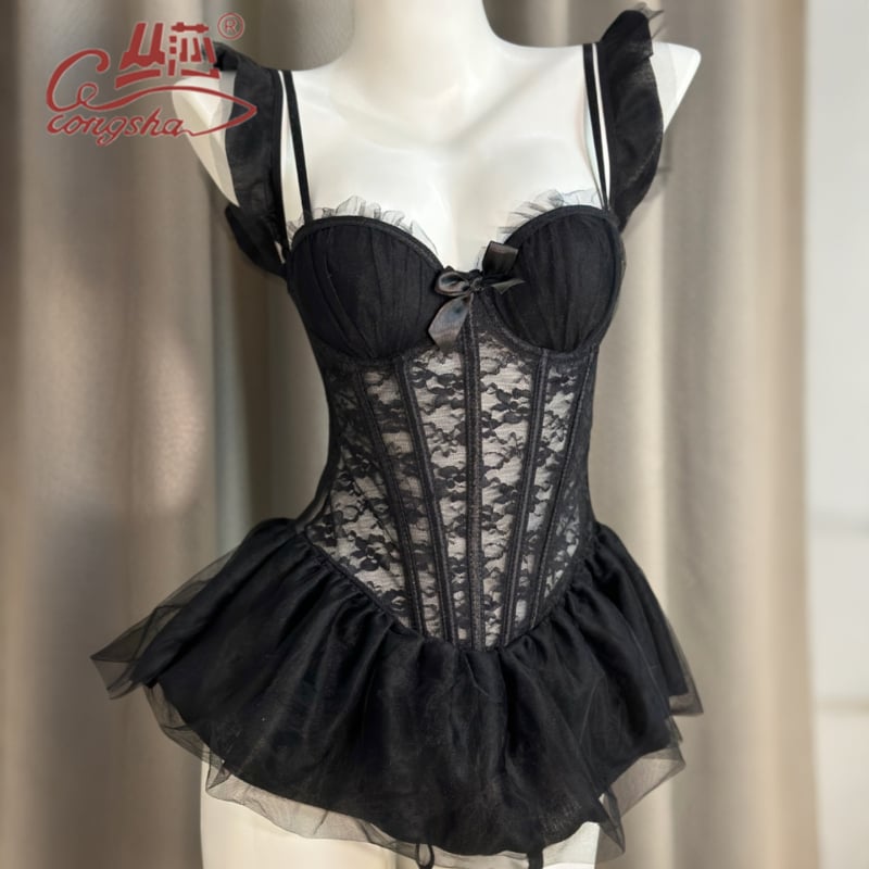 Σετ εσωρούχων: δαντελένιο σουτιέν με οστά ψαριού, πλέγμα, νάιλον