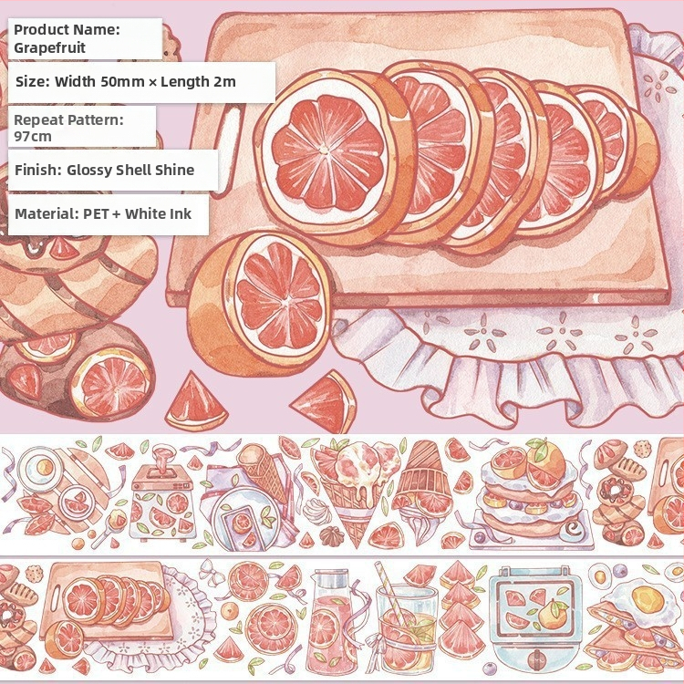 Dienyno juosta su mielu vaisių desertų raštu, PET medžiaga, gurmaniško desertų stilius, Crystal Ink Laser technologija, prekinis ženklas Five Treasures