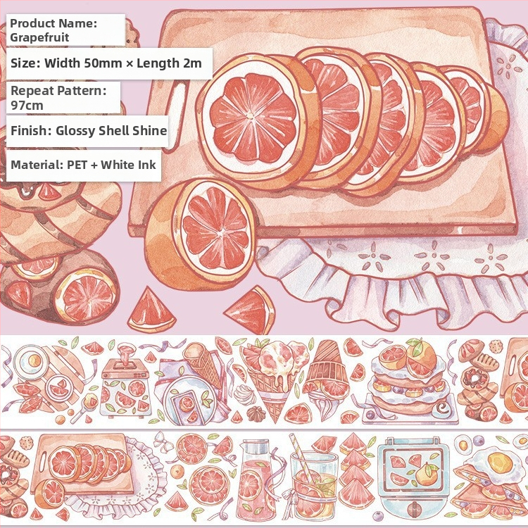 Dienyno juosta su mielu vaisių desertų raštu, PET medžiaga, gurmaniško desertų stilius, Crystal Ink Laser technologija, prekinis ženklas Five Treasures