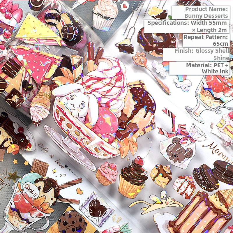 Dienyno juosta su mielu vaisių desertų raštu, PET medžiaga, gurmaniško desertų stilius, Crystal Ink Laser technologija, prekinis ženklas Five Treasures