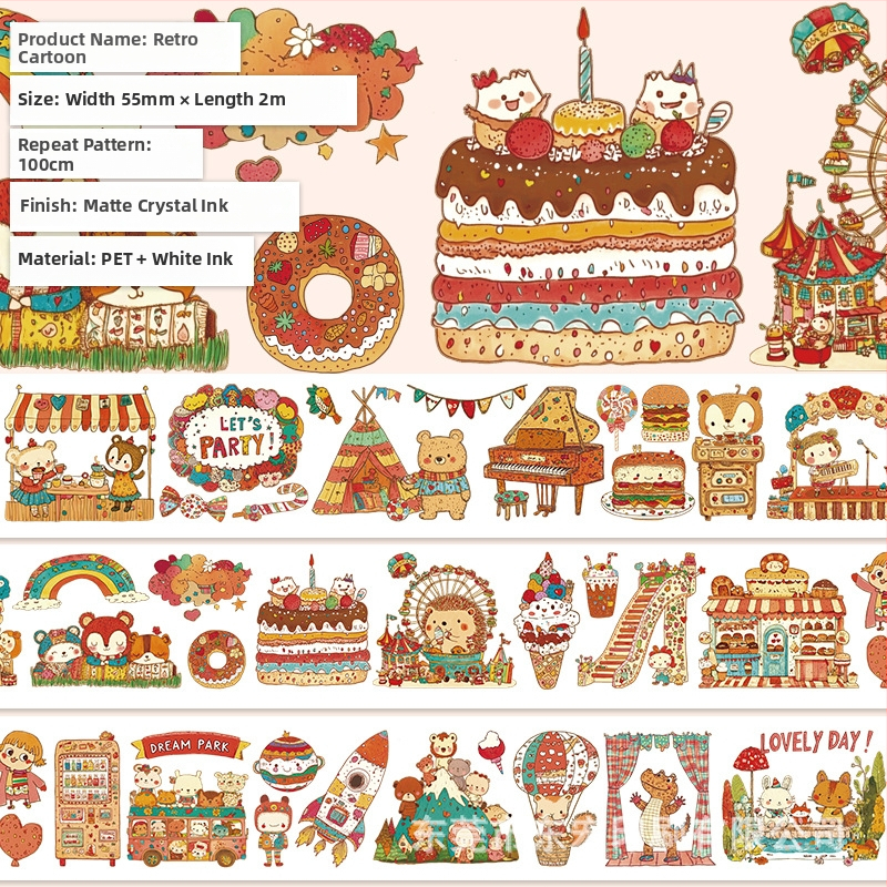 Dienyno juosta su mielu vaisių desertų raštu, PET medžiaga, gurmaniško desertų stilius, Crystal Ink Laser technologija, prekinis ženklas Five Treasures