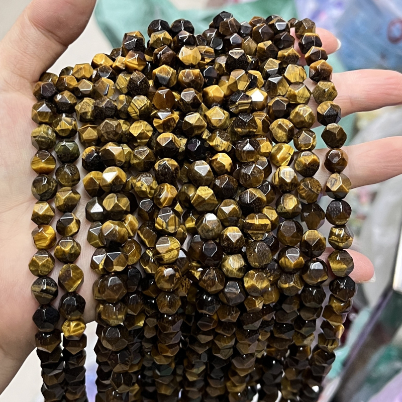 Мъниста от тигрово око, фасетирани кръгли мъниста, свободни полупреработени мъниста, рязане, шлайфане и полиране