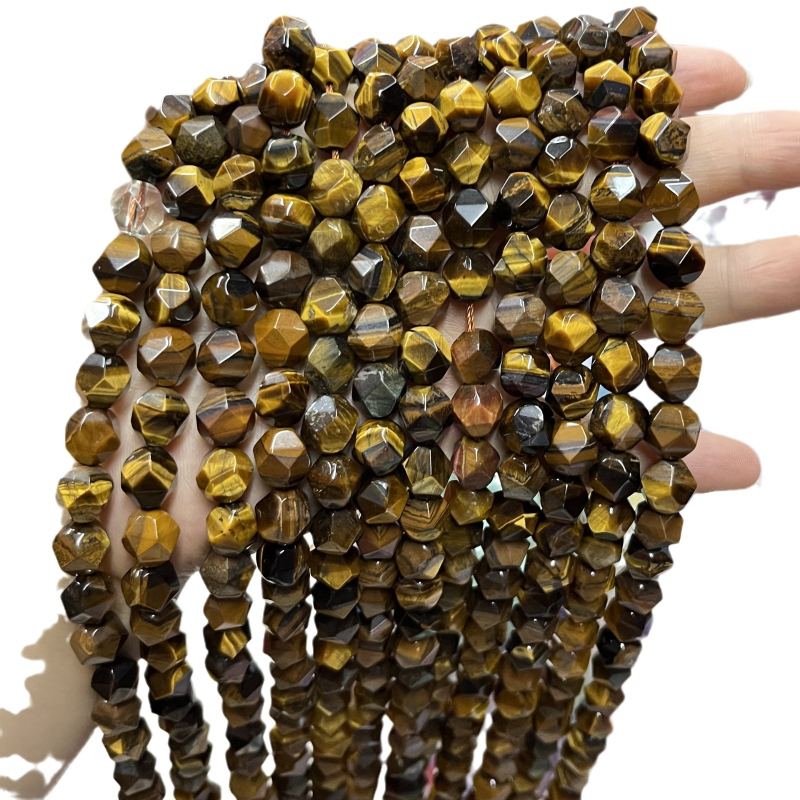 Мъниста от тигрово око, фасетирани кръгли мъниста, свободни полупреработени мъниста, рязане, шлайфане и полиране